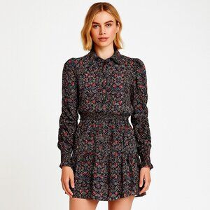 MISA Los Angeles Adora Dress Black Floral Chiffon Mini  Boho Romantic  Sz XS